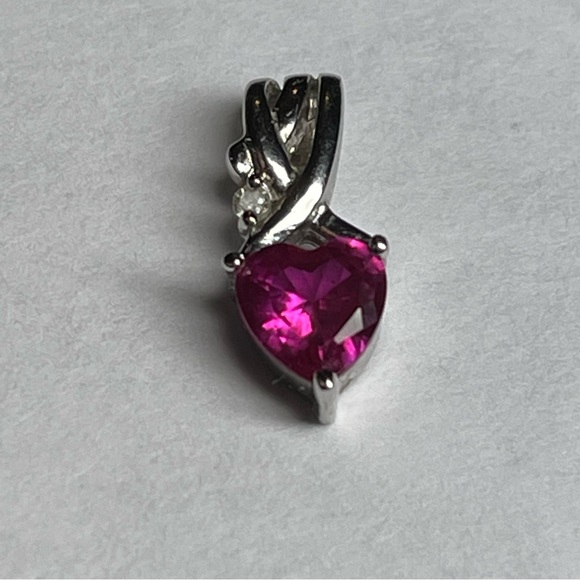 Sterling Silver Ruby Red Stone Heart with Moissanite Accent Pendant by Marcella - Picture 5 of 9